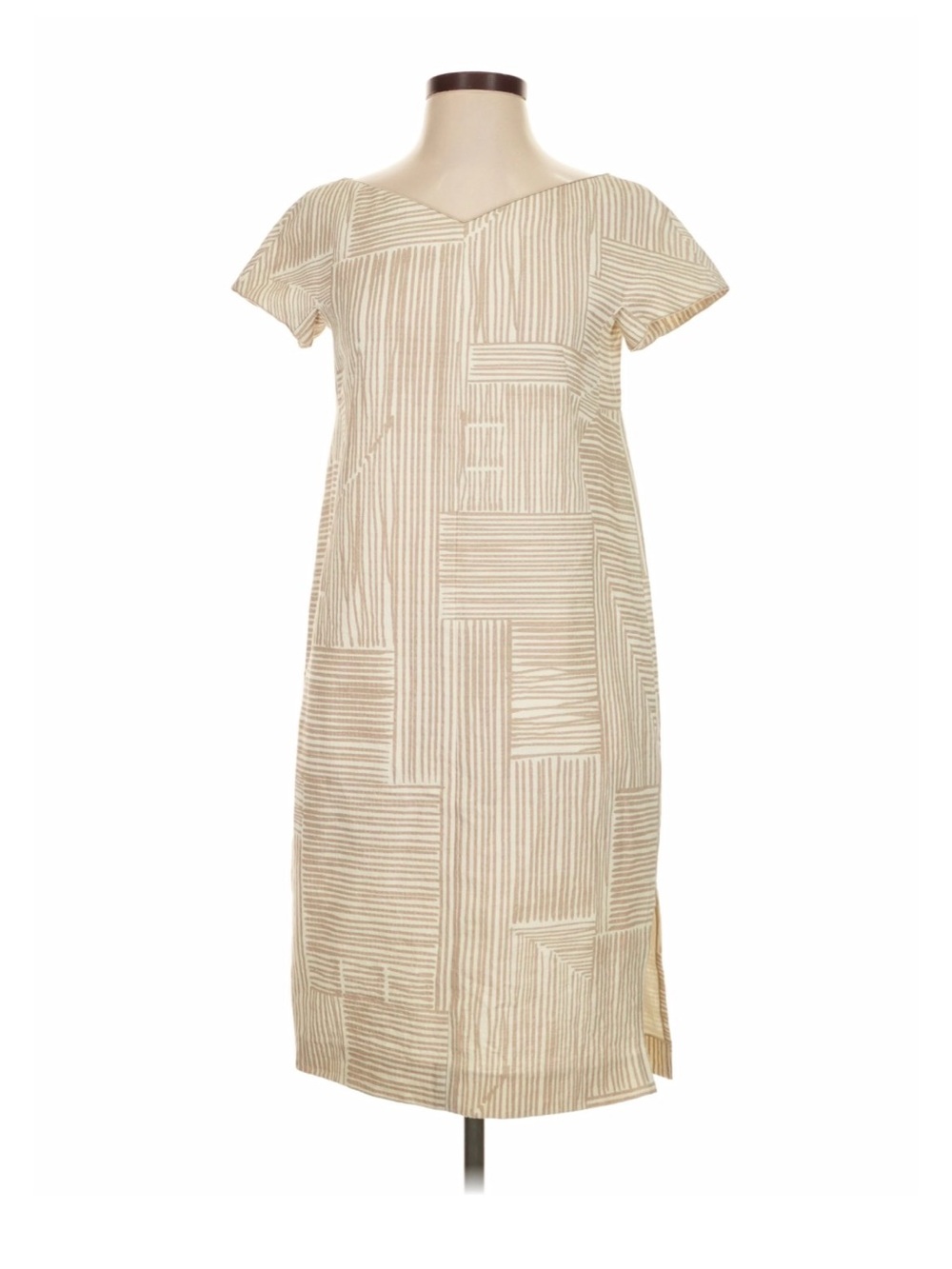 Piazza Sempione Beige Geometric Midi Shift Dress